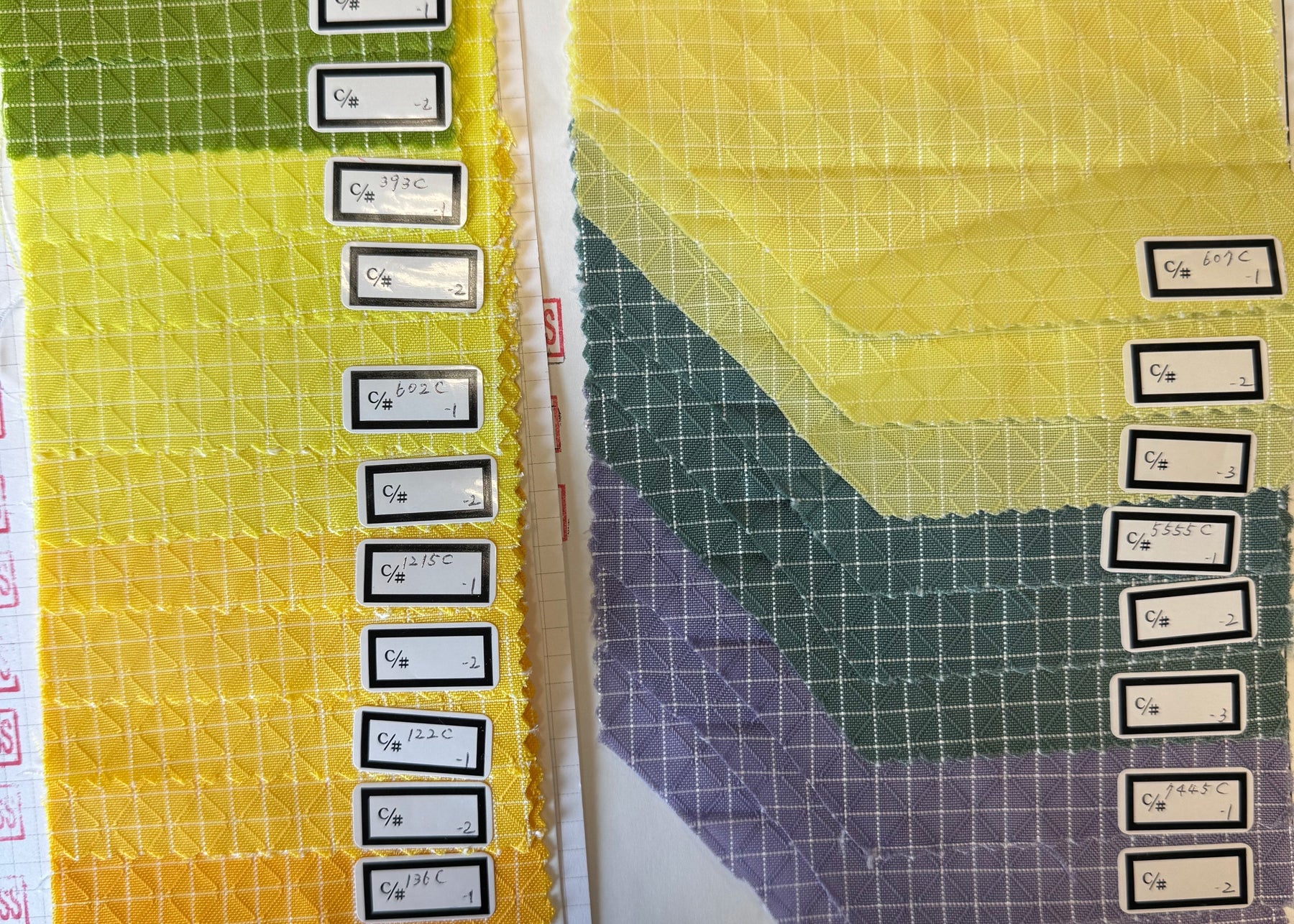 A closeup on some potential 200d Halcyon colors in various shades of yellow, green, and purple.