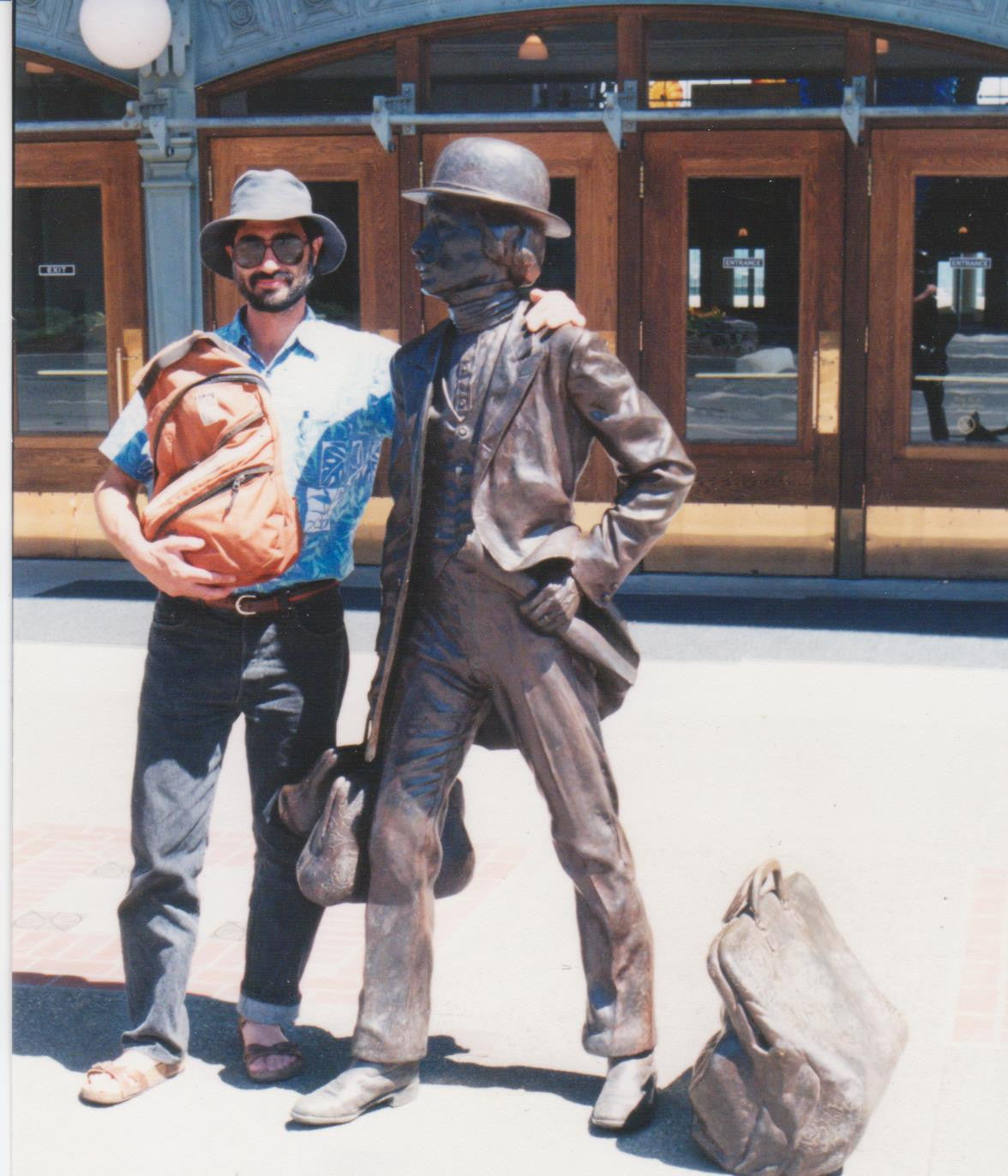 Tom's friend Doug Rand with a Limpet backpack, late 1980s, at Union Station in Tacoma, Washington.