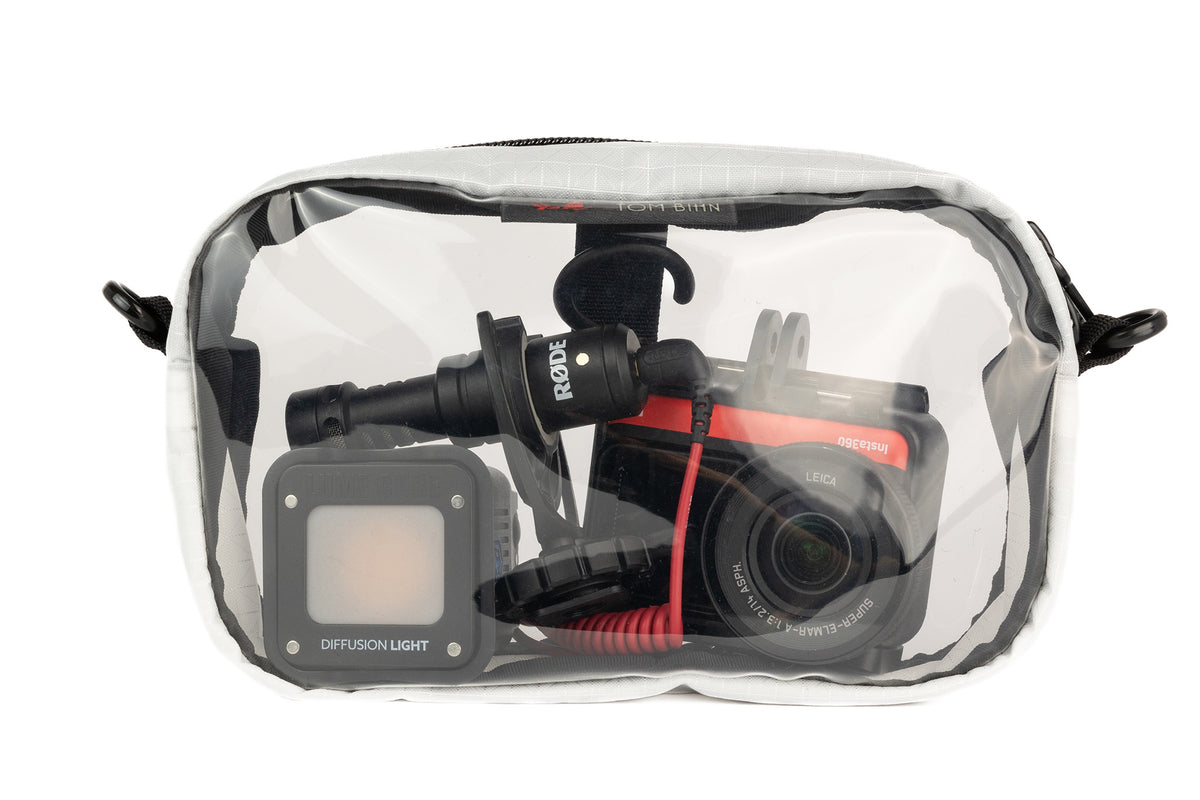 visible variant TB0917-TD^^A Tahoma (white with white grid pattern) Halcyon 3D Clear Organizer Cube filled with sundries.