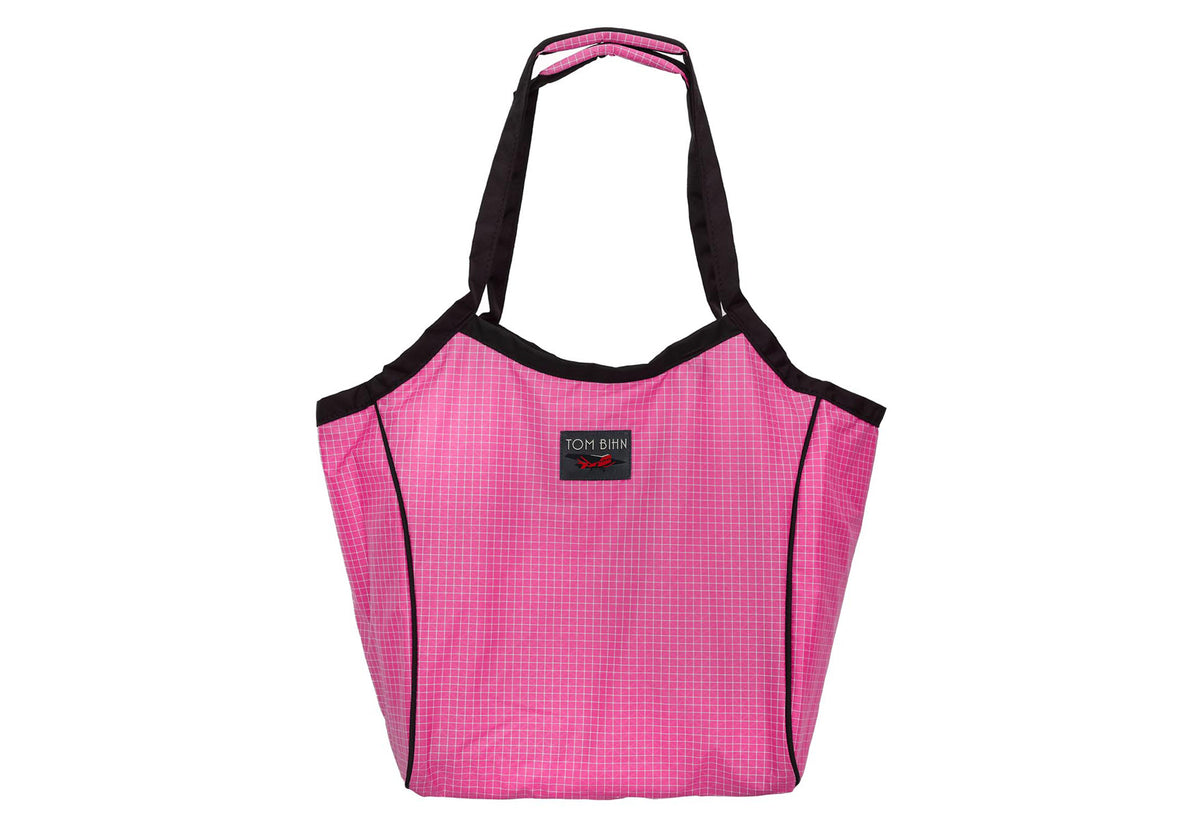 visible variant TB0610-PD^^The Original Large Shop Bag in Cerise (bright pink with white grid) 200 Halcyon.