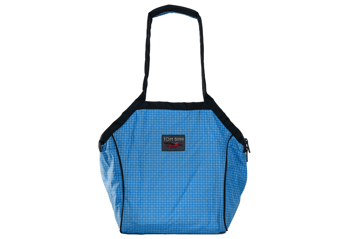 visible variant TB0612-LD^^A Small Zip-Top Shop Bag in Island (blue with white grid) 200 Halcyon.
