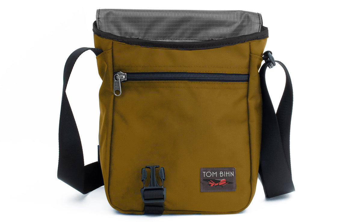 visible variant TB0201-CKGL^^A Small Cafe Bag in Coyote (brown) 525 Ballistic with Mountain Grey interior.
