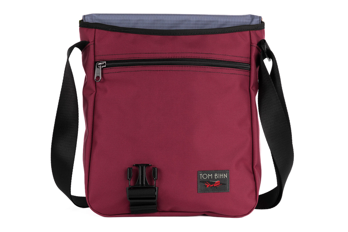 visible variant TB0202-PKDL^^Medium Cafe Bag in Raspberry (pale red) Ballistic with Dusk 210 Cerylon interior.