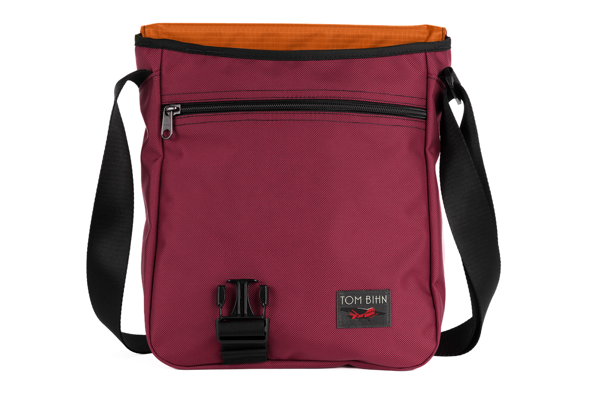 visible variant TB0202-PKPL^^Medium Cafe Bag in Raspberry (pale red) Ballistic with Persimmon 210 Cerylon interior.