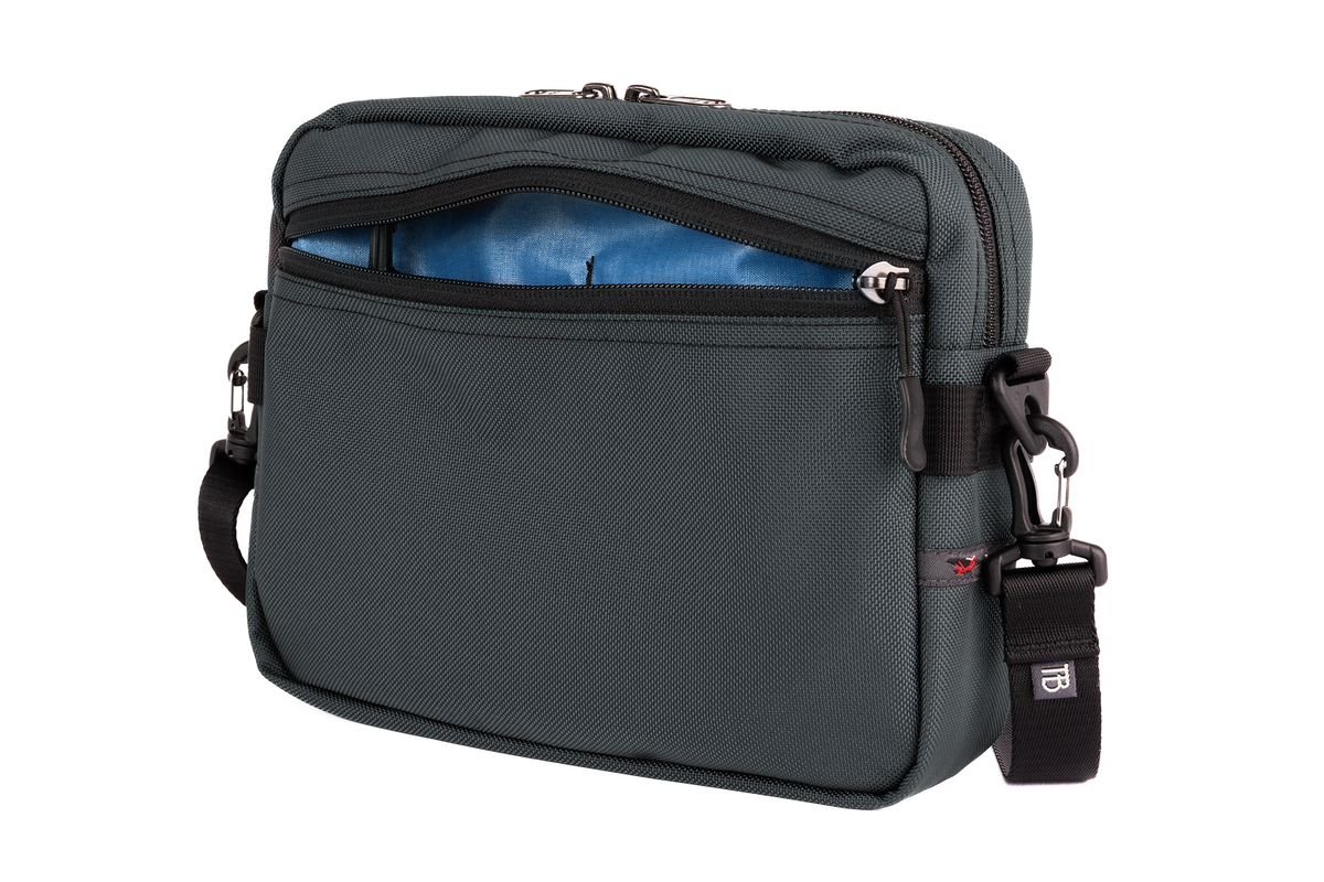 visible variant TB0414-GKOL^^The Side Kick in Nebulous Grey (medium grey) Ballistic with an Cobalt (blue with light blue grid) 210 Cerylon interior.