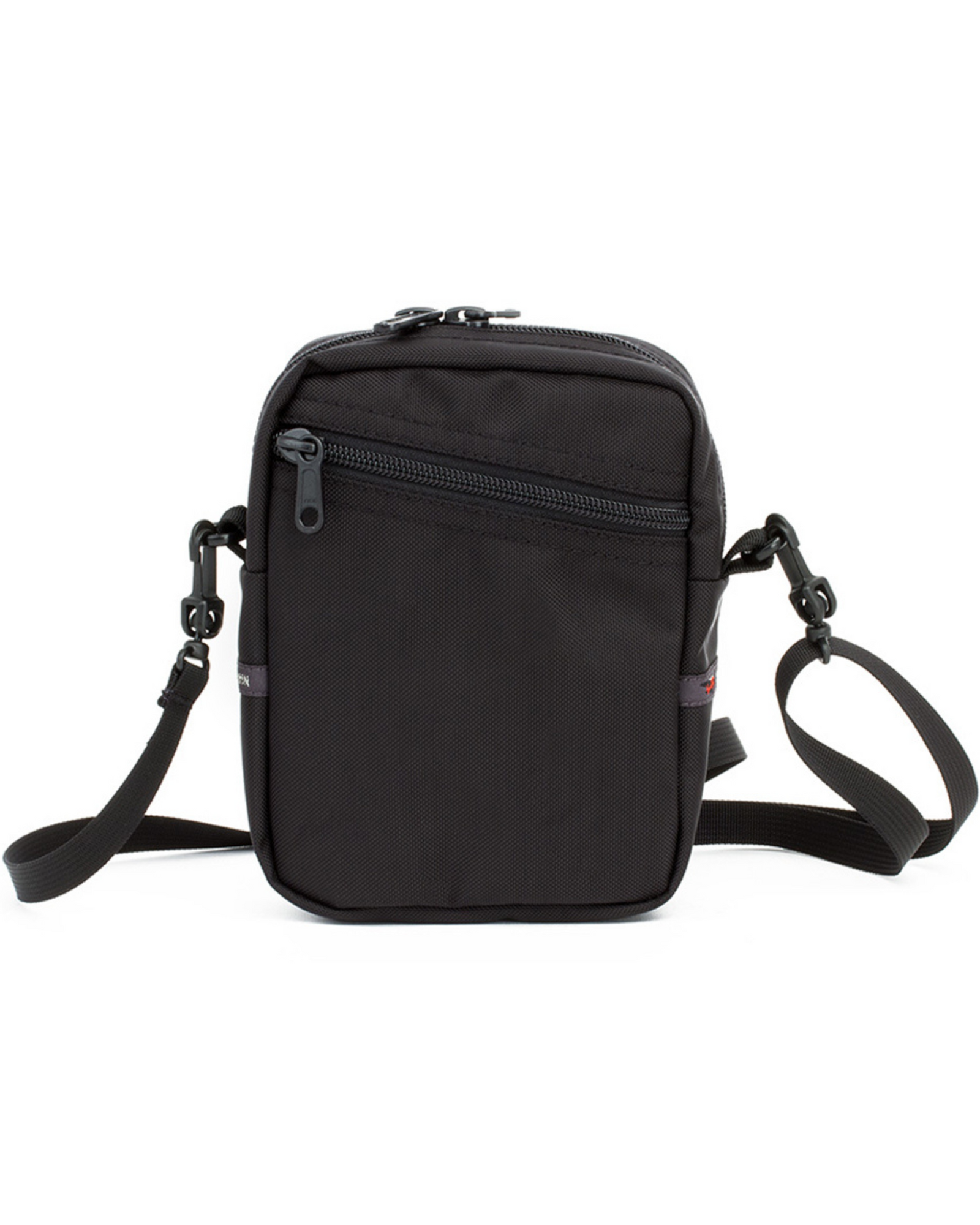 Black crossbody bag on a white background