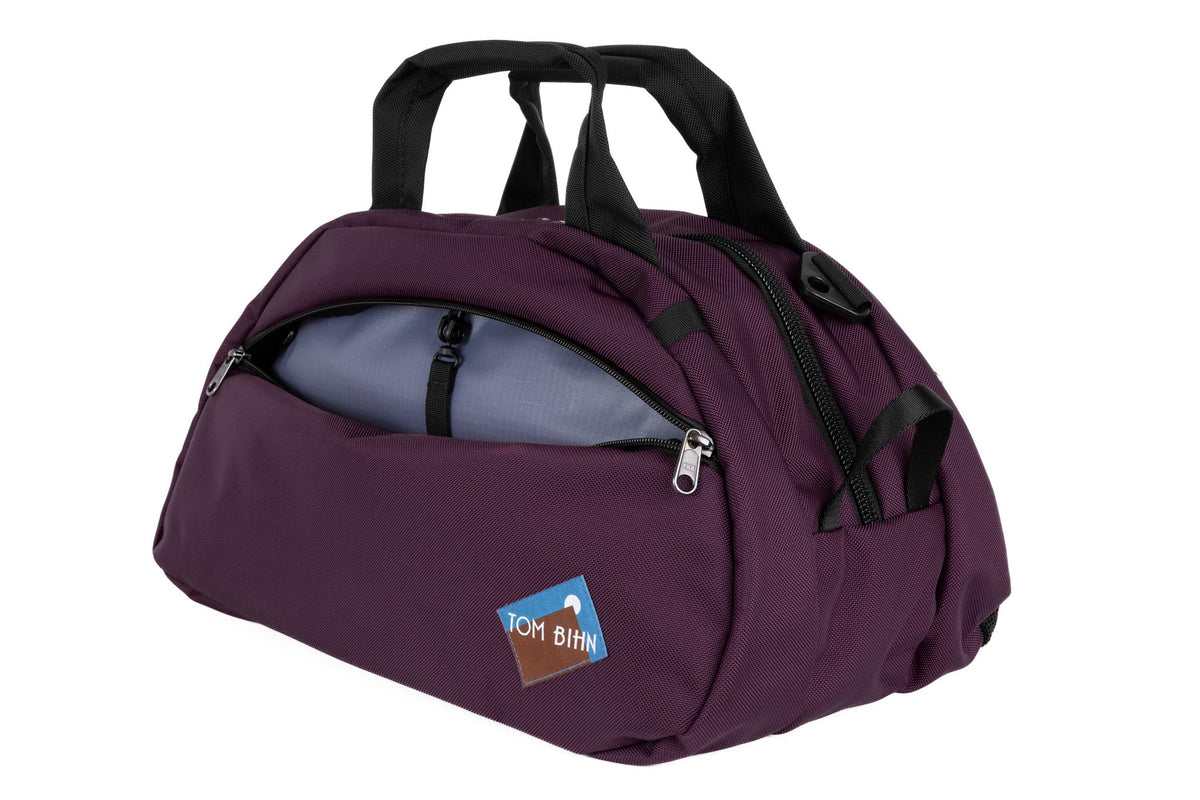 visible variant TB0435-UKDL^^The Old School Carry All in Aubergine 630 Ballistic with Dusk (blueish purple with light blueish purple grid) 210 Cerylon interior.