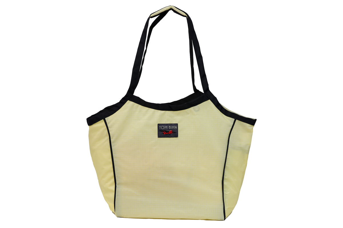 visible variant TB0610-2D^^The Original Large Shop Bag in Lemonade (light yellow with white grid) 200 Halcyon.
