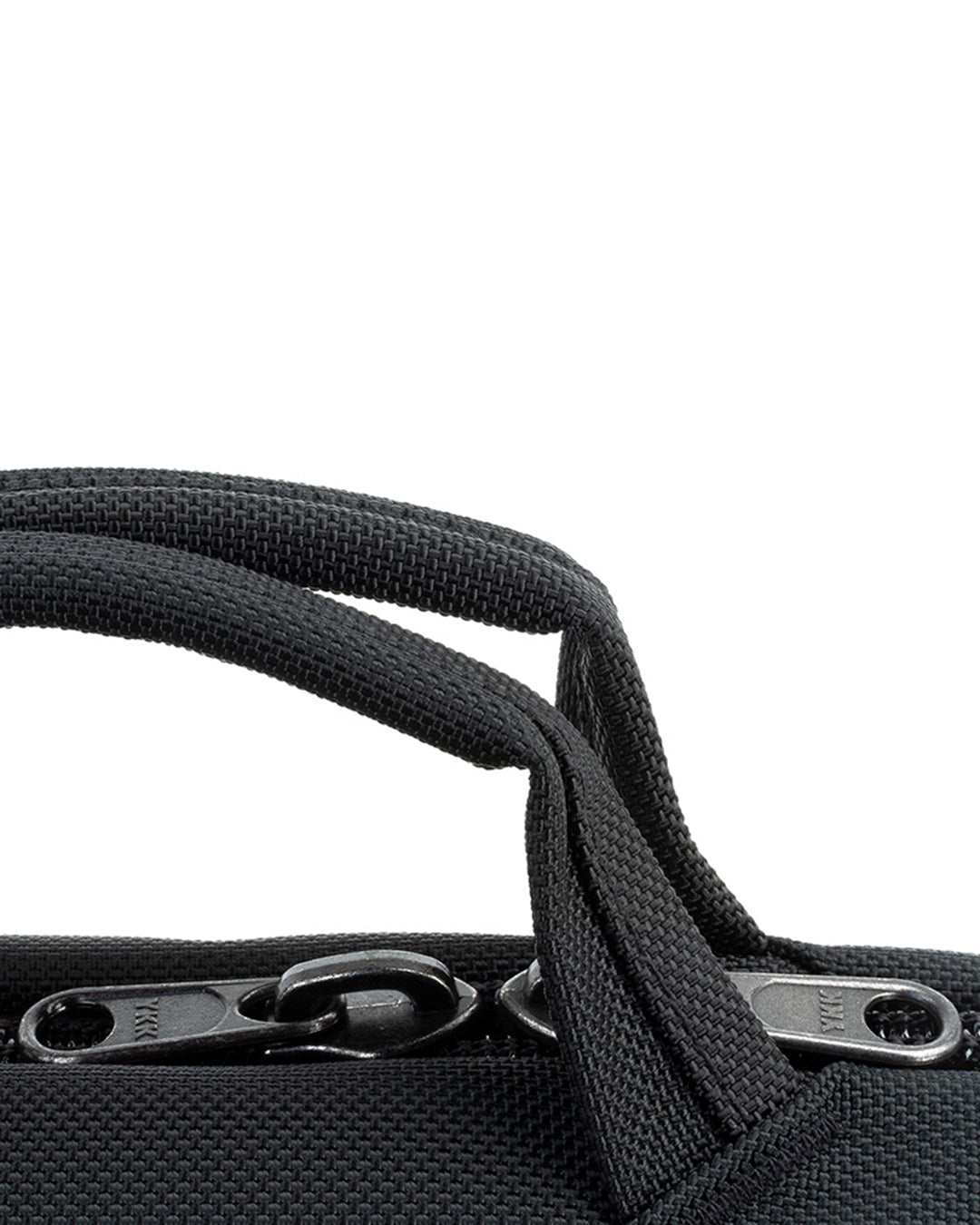 Close up of the main zipper and grab handles