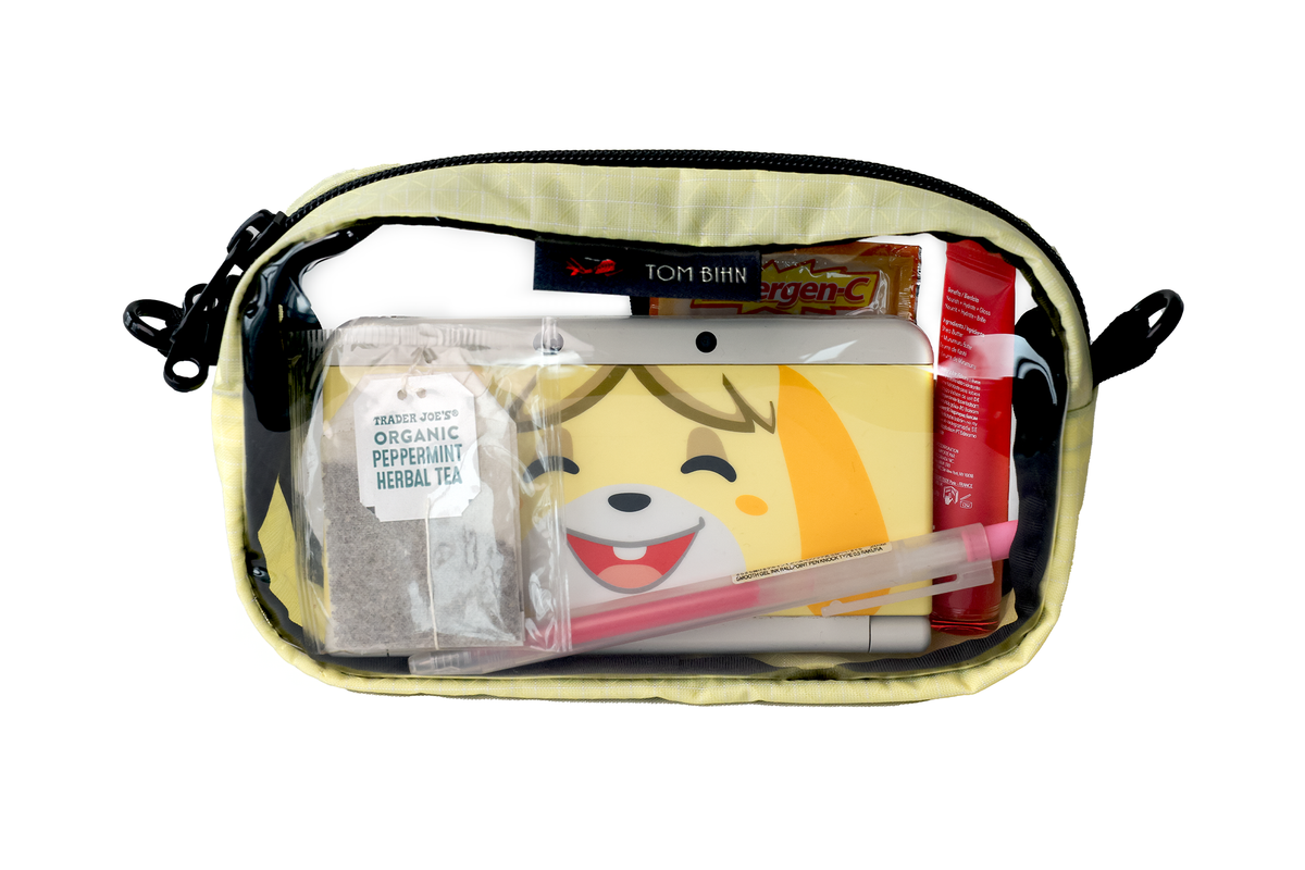 visible variant TB0917-2D^^An Lemonade pale yellow with white grid pattern (Halcyon) 3D Clear Organizer Cube filled with sundries.