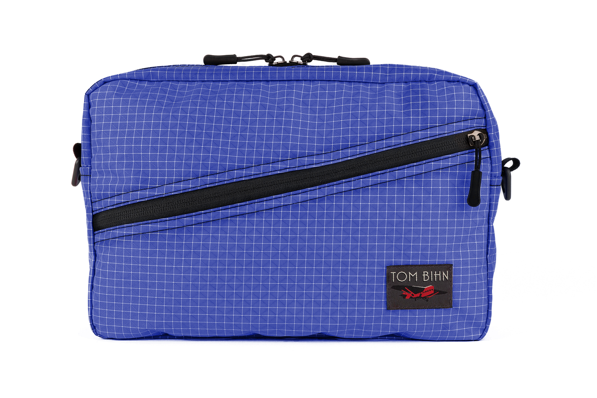 visible variant TB0921-9D^^A Packing Cube Shoulder Bag in Selkie (purplish-blue with white grid) 200 Halcyon