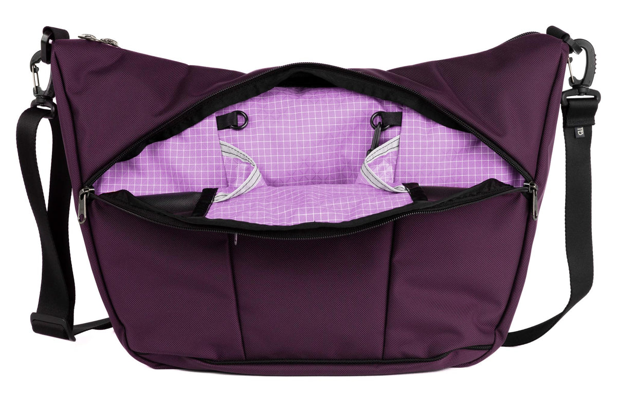 visible variant TB1405-UKYD^^Parental Unit in Aubergine (dark purple) Ballistic with Wisteria (light purple with white grid) 200 Halcyon interior.