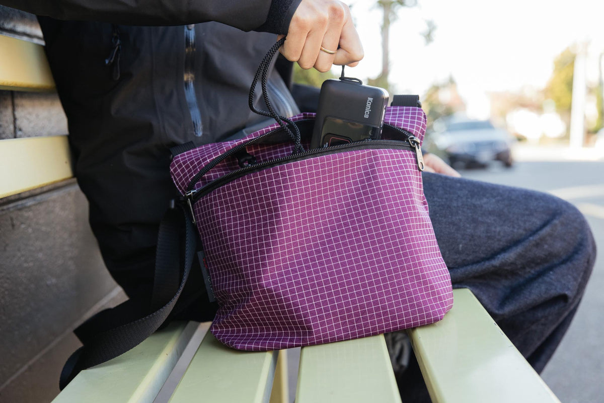visible lifestyle^^Rogue Sacoche in Acai with a camera in it.