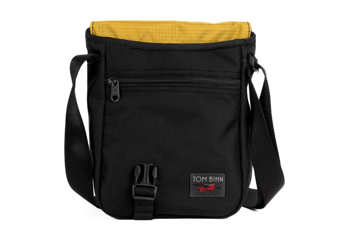 visible variant TB0201-BKRL^^A Small Cafe Bag in Black Ballistic is Marigold 210 Cerylon.\
