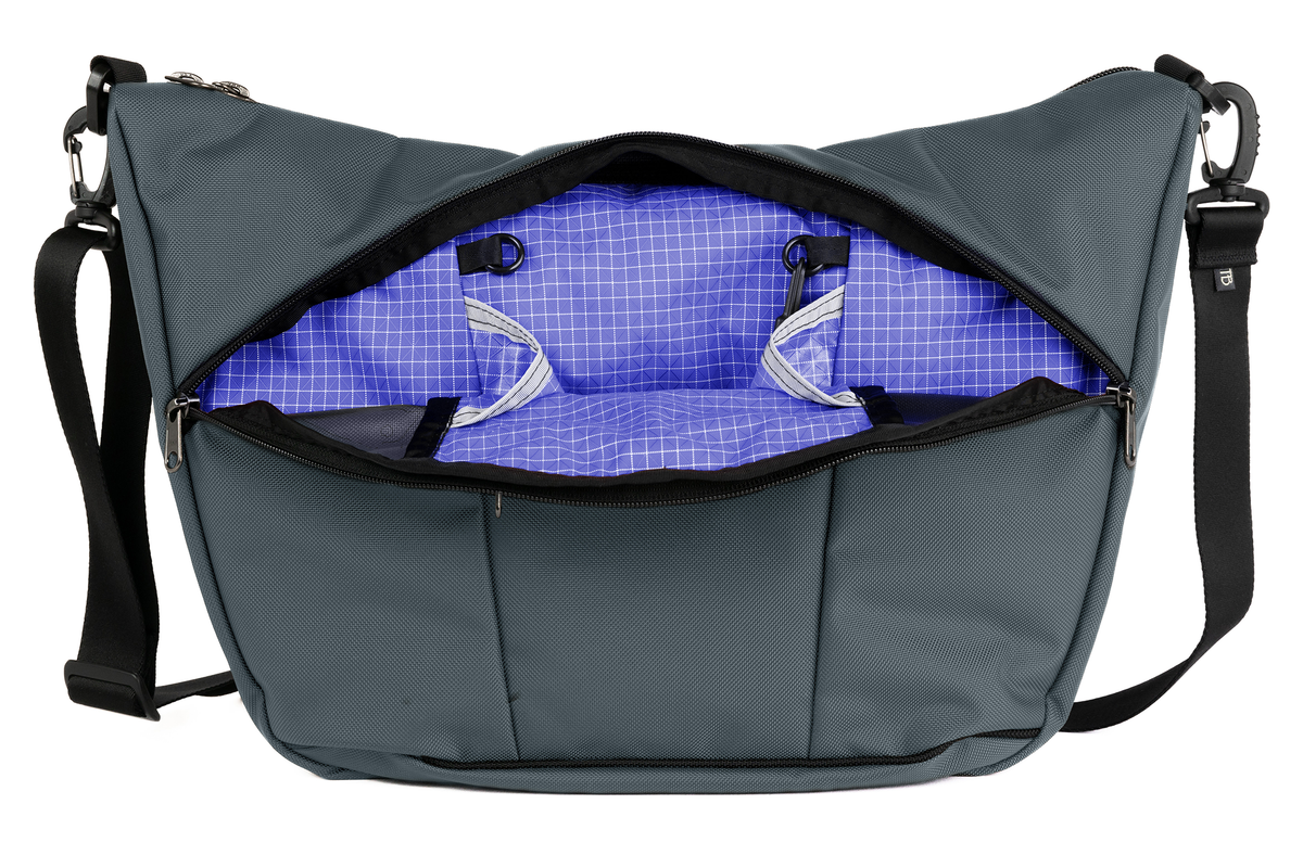 visible variant TB1405-GK9D^^Parental Unit in Nebulous Grey (medium grey) 525 Ballistic with Selkie (purplish-blue with white grid) 200 Halcyon.