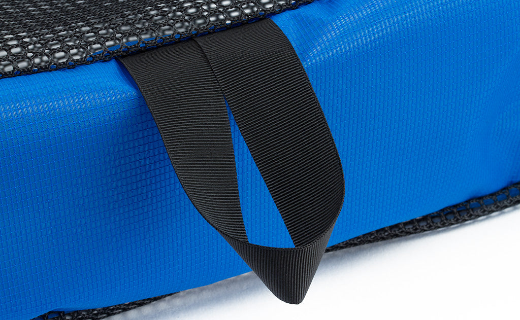detail visible^^The grab handle on a Western Flyer Packing Cube in Island (blue) 120 Aether.