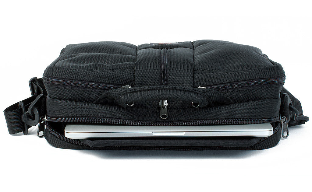 The main pocket of the Pilot with a laptop.