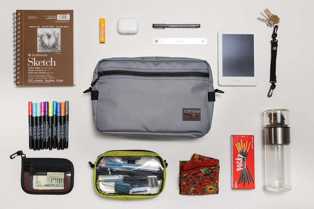 An assortment of items that fit in the Side Hustle at the same time.