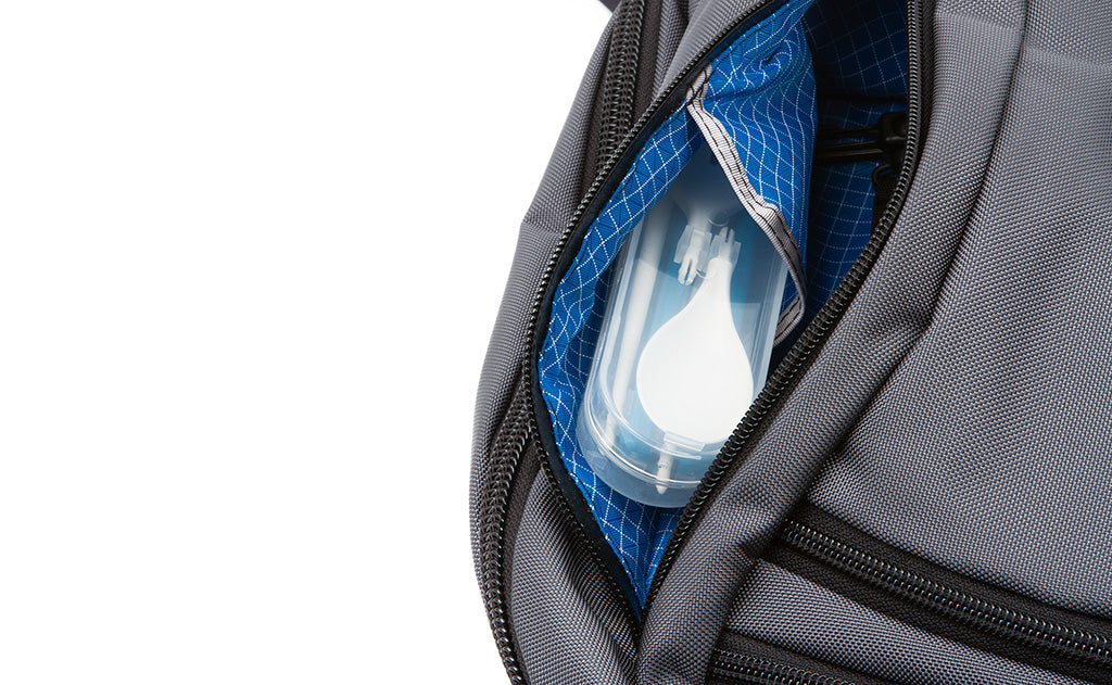 A set of travel utensils in the large interior pocket of the right pocket of the Synik 30.
