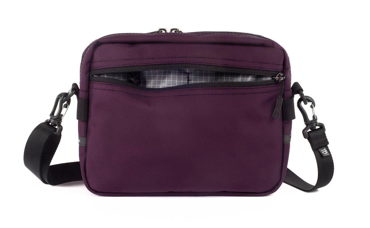 visible variant TB0414-UKND^^The Side Kick in Aubergine (dark purple) 525 Ballistic with an Northwest Sky (light grey with white grid) 200 Halcyon interior.