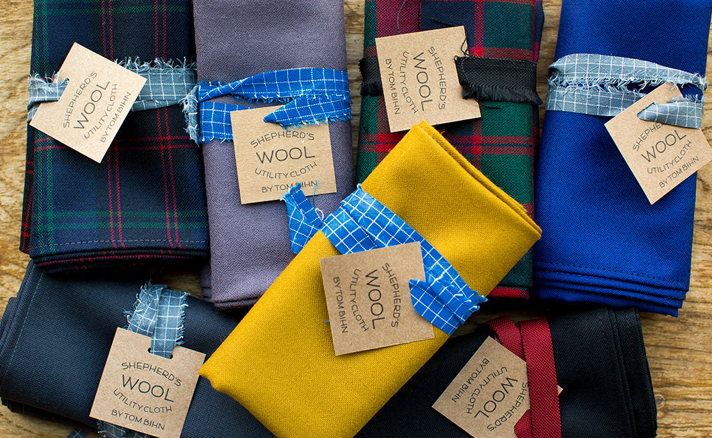detail visible^^Various colors of the Shepherd's Wool Utility Cloth folded and tied.