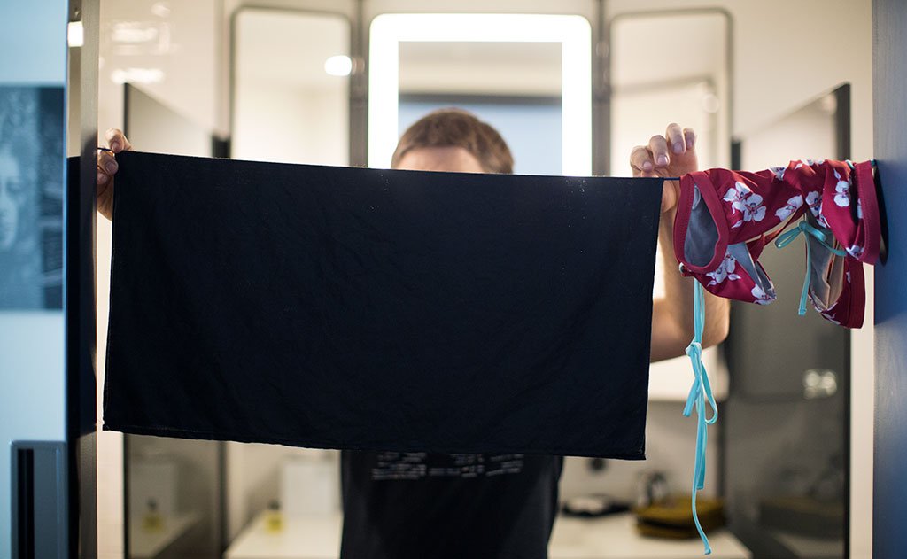 lifestyle visible^^Line drying the Shepherd's Wool Utility Cloth.