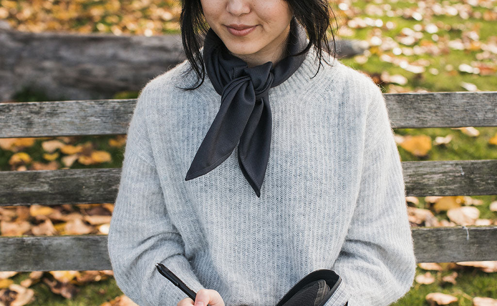 lifestyle visible^^A person wearing the Shepherd's Wool Utility Cloth as a kerchief.